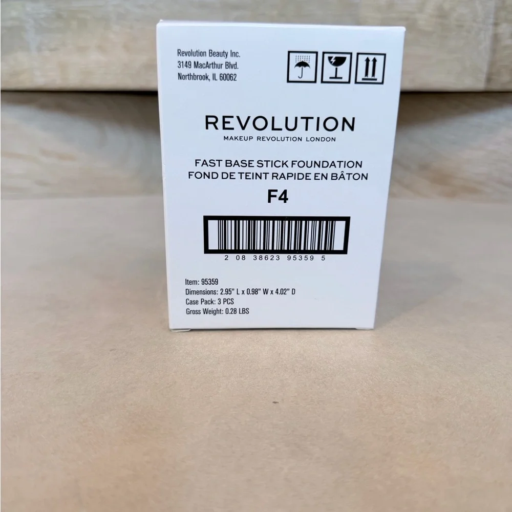 Makeup Revolution Fast Base Stick Foundation in shade‎ F4. Comes in a set of 3.